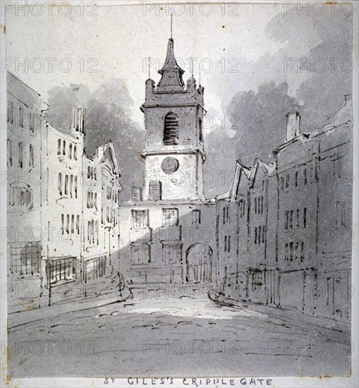 Church of St Giles without Cripplegate from Fore Street, City of London, 1790. Artist: John Claude Nattes