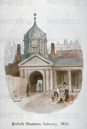 Gateway to the old British Museum (Montague House), Bloomsbury, London, 1850. Artist: James Findlay