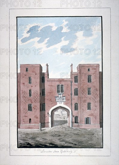 View of Lincoln's Inn Gateway, Holborn, London, c1800. Artist: Anon