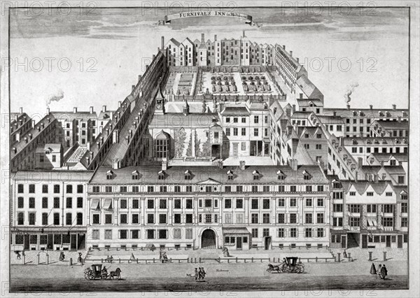 Bird's-eye view of Furnival's Inn, Holborn, City of London, c1750. Artist: Sutton Nicholls