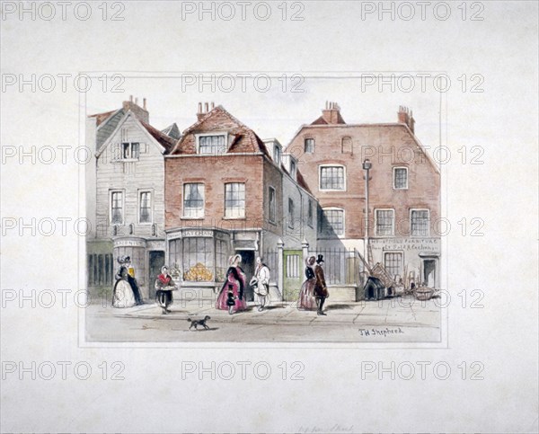 Mr Upcott's House and figures on Upper Street, Islington, London, c1835. Artist: Thomas Hosmer Shepherd
