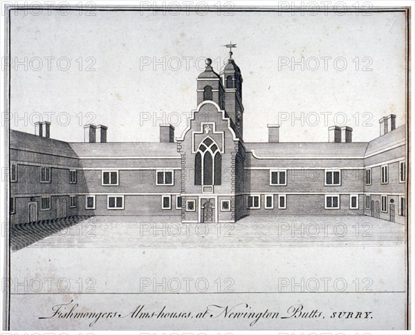 Fishmongers' Almshouses at St Peter's Hospital, Newington Butts, Southwark, London, c1750. Artist: Anon