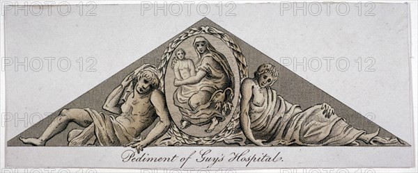 Pediment of Guy's Hospital, Southwark, London, c1800. Artist: Anon