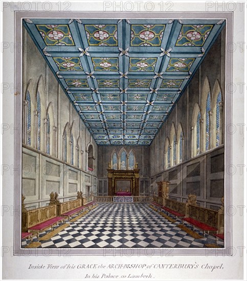 Interior view of the chapel in Lambeth Palace, London, c1810. Artist: Anon