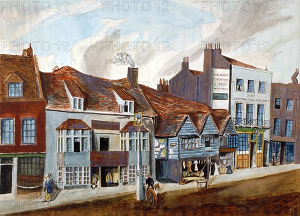 The George Tavern and shop fronts, Newington Butts, Southwark, London, c1825. Artist: Anon