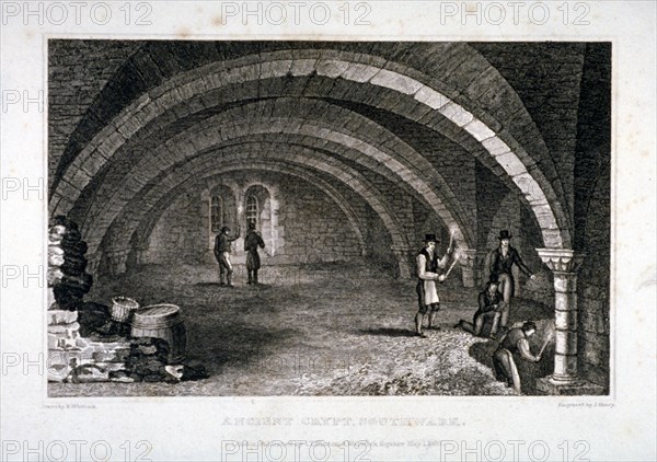 Interior view of the crypt, St Saviour's Church, Southwark, London, 1830. Artist: J Shury