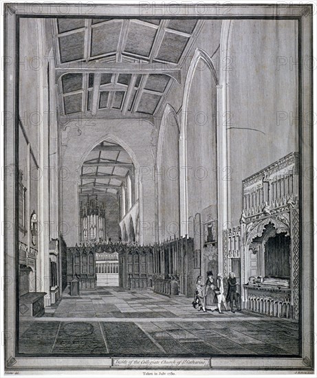 Interior of the Church of St Katherine by the Tower, Stepney, London, 1780. Artist: J Roberts