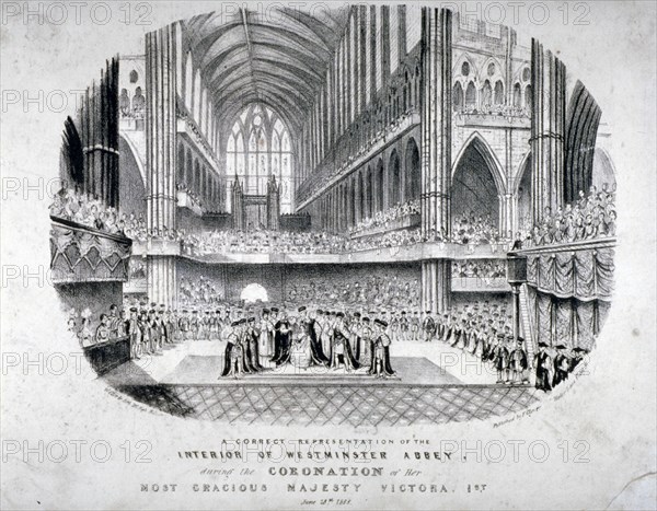 The coronation of Queen Victoria in Westminster Abbey, London, 1838. Artist: W Clark