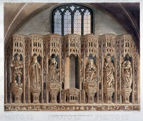 Screen over the chantry of Henry V, Westminster Abbey, London, 1811. Artist: J Bluck