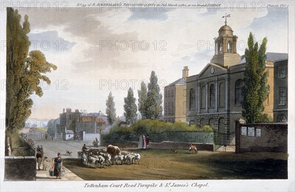 St James's Chapel and Tottenham Court Turnpike, St Pancras, London, 1812. Artist: Anon