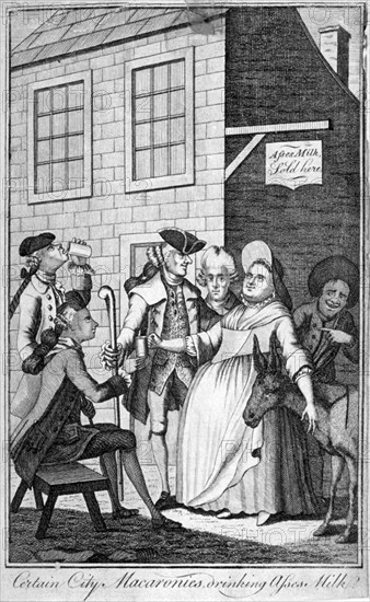 'Certain City macaronis drinking asses' milk', c1770. Artist: Anon