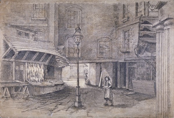 Poulterer's shop in Clare Market, Westminster, London, c1850. Artist: E Holah