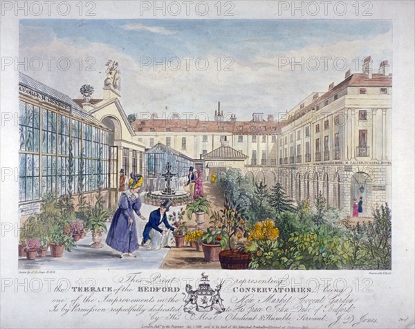 Bedford Conservatories' terrace at Covent Garden Market, Westminster, London, 1831. Artist: Henry Pyall
