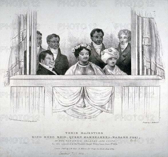 Members of the Hawaiian royal family at the Theatre Royal, Drury Lane, London, 1824. Artist: Anon