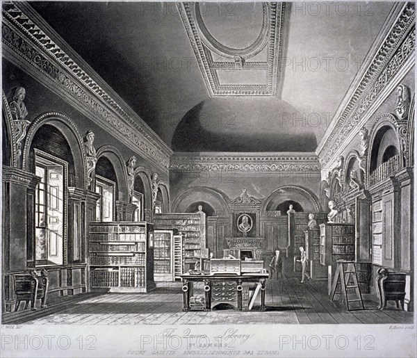 The Queen's library in St James's Palace, Westminster, London, 1819. Artist: R Reeves