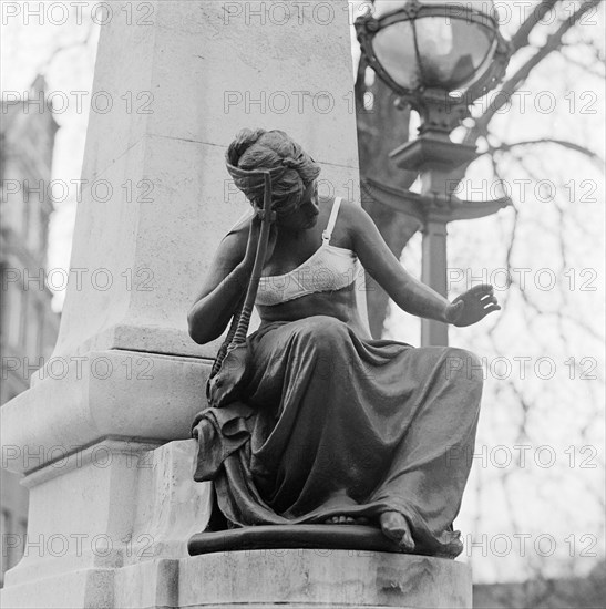 The Edward Onslow Ford Memorial wearing a bra, Abbey Road, St John's Wood, London, 1973