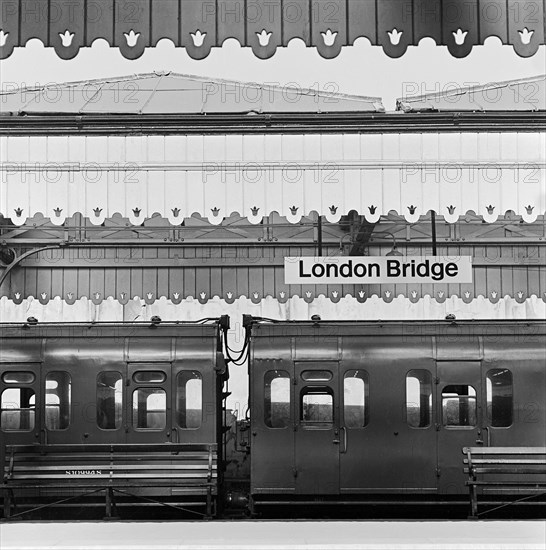 Train carriages at London Bridge Station, London, 1960-1972