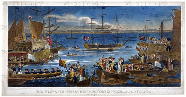 His Majesty's Embarkation at Greenwich, for Scotland, 1822. Artist: John Chapman