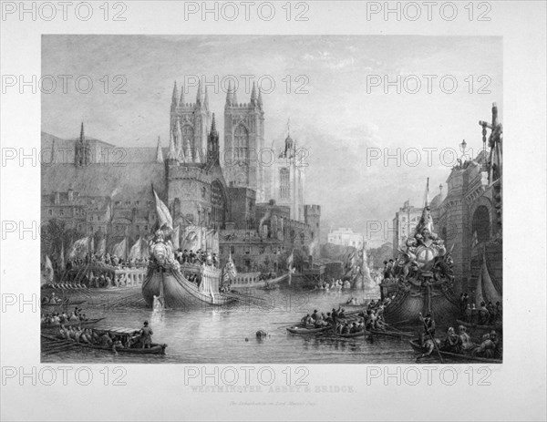 Debarkation at Westminster Bridge on Lord Mayor's Day, London, c1836. Artist: Edward Goodall