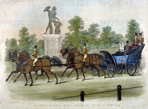 Queen Victoria and Prince Albert taking air in Hyde Park, London, c1840. Artist: Anon