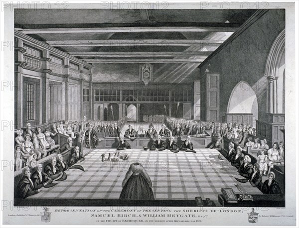 Ceremony in Westminster Hall, London, 1811. Artist: James Stow