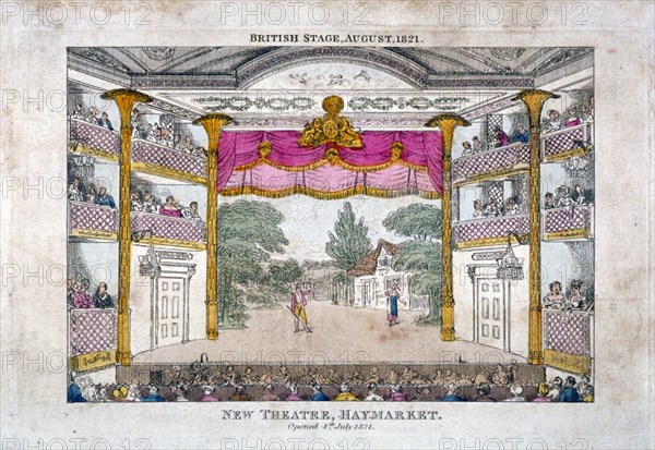 Interior view of the Haymarket Theatre, Westminster, London, 1821. Artist: Anon