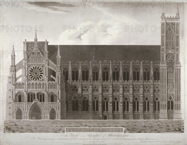 Elevation of Westminster Abbey's north front, London, 1803. Artist: Anon