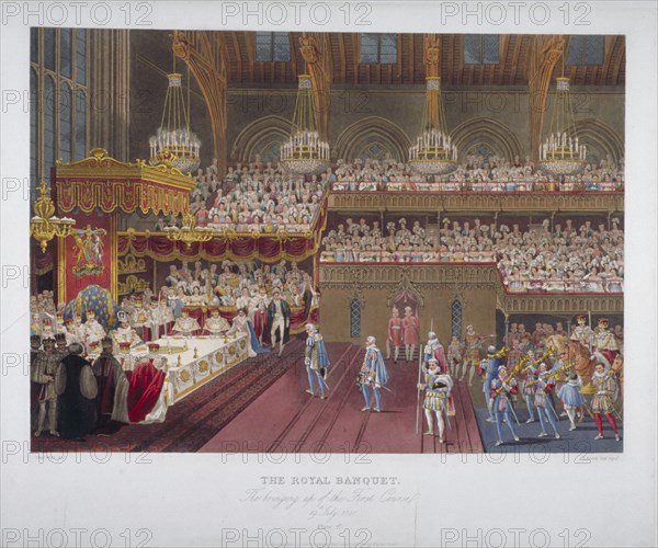 Coronation banquet of King George IV, Westminster Hall, London, 1821 (1824). Artist: Robert Havell