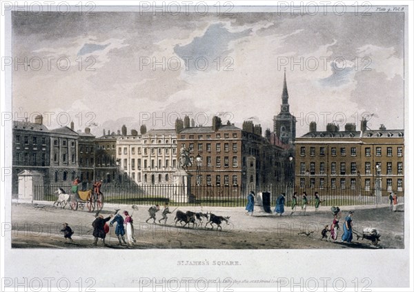 View of St James's Square from the south-east corner, London, 1812. Artist: Anon