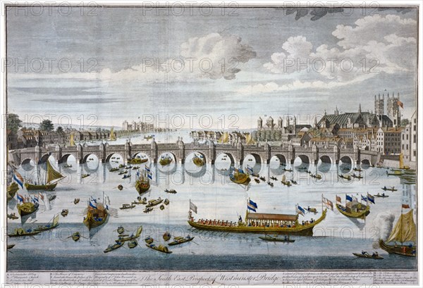 North prospect of Westminster Bridge, London, c1750. Artist: Benjamin Cole