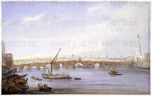 Old and new London Bridges, London, 1831. Artist: George Scharf