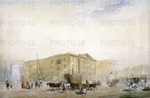 View of the southern end on the new London Bridge and Fenning's Wharf, London, c1835. Artist: Anon