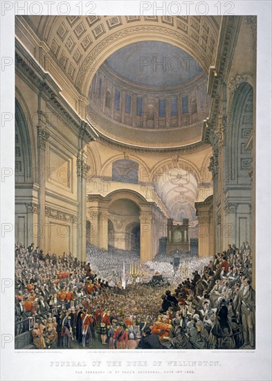 Interior of St Paul's Cathedral during the funeral of the Duke of Wellington, London, 1852 (1853). Artist: William Simpson