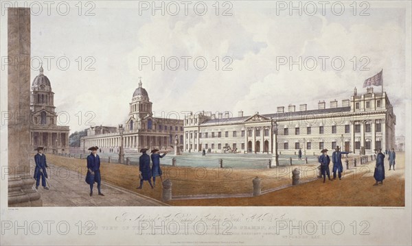 View of Greenwich Hospital with residents in the foreground, London, 1830. Artist: Anon