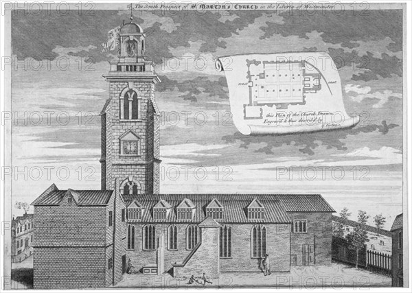 Church of St Martin-in-the-Fields, Westminster, London, c1720. Artist: George Vertue