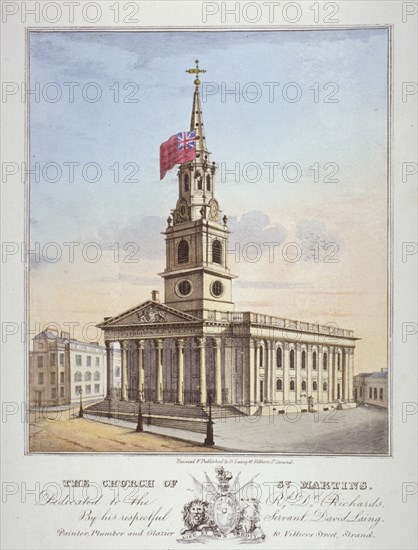 Church of St Martin-in-the-Fields, Westminster, London, c1825. Artist: Anon