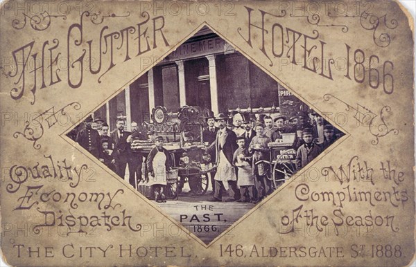 The Gutter Hotel, Aldersgate Street, City of London, 1866. Artist: Anon