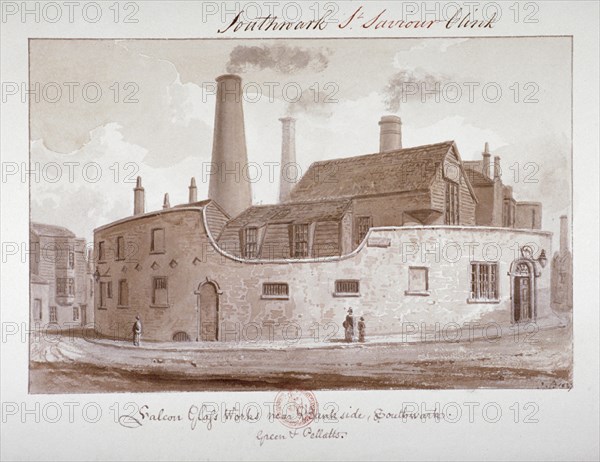 'Falcon Glass Works near Bankside, Southwark', London, 1827. Artist: John Chessell Buckler