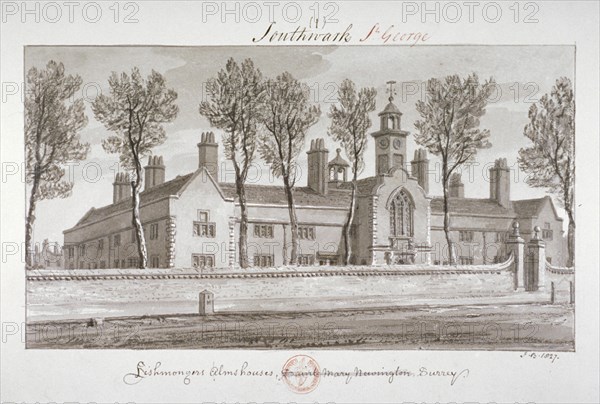 St Peter's Hospital, Southwark, London, 1827. Artist: John Chessell Buckler