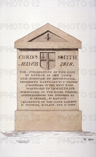 Boundary stone between the City of London and Southwark, 1819. Artist: TA