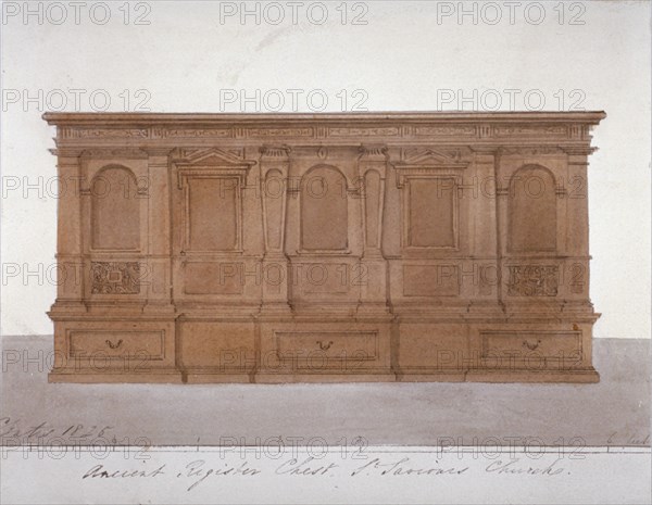 Ancient register chest from Southwark Cathedral, London, 1825. Artist: G Yates
