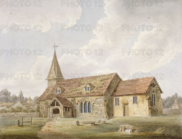 South-west view of Holy Cross Church, Greenford, Middlesex, c1825. Artist: Anon