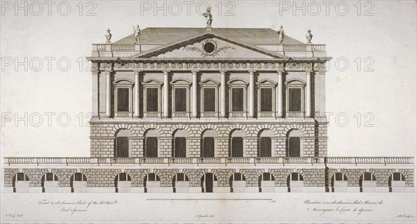 Elevation of Buckingham House, St James's Park, Westminster, London, c1770. Artist: Matthew Darly