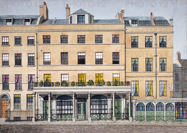 Old houses in Leicester Place, on thecorner of Lisle Street and Leicester Square, London, c1830. Artist: Anon