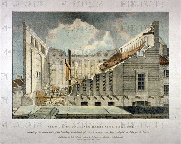 Ruins of the Brunswick Theatre, Wellclose Square, Goodman's Fields, Stepney, London, 1828. Artist: B Dixie