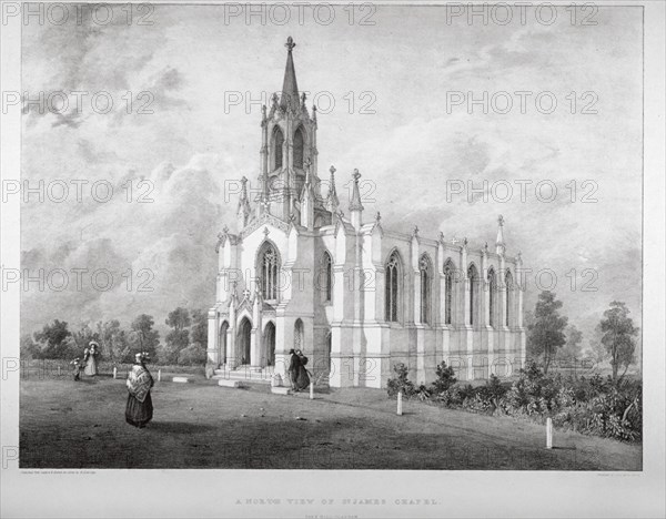 North view of the Church of St James, Clapham, London, c1850. Artist: W Eldridge