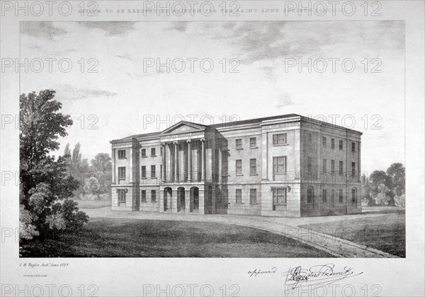 View of the Royal Asylum of St Ann's Society to be erected on Streatham Hill, London, 1829. Artist: Anon