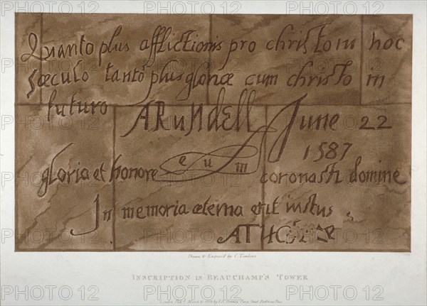 Inscription in Latin by Philip Howard, Earl of Arundel, 1587 (1803). Artist: Charles Tomkins