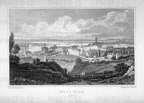 View of Woolwich with the River Thames in the distance, c1830. Artist: J Hinchcliff