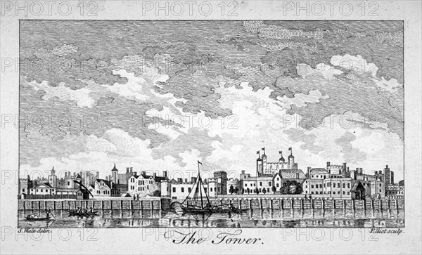 South view of the Tower of London with boats on the River Thames, 1761. Artist: William Elliot